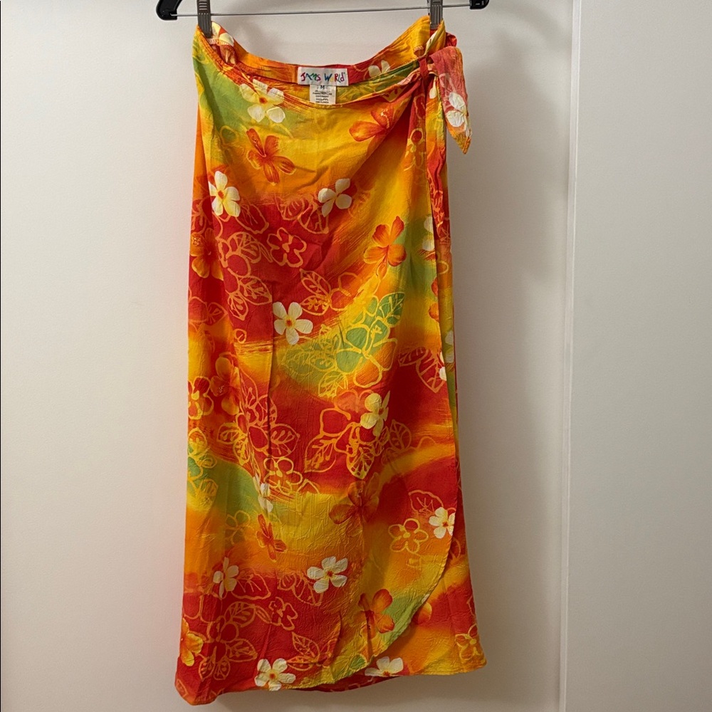 VINTAGE Jams World Maxi Wrap Tie Skirt Hawaiian Women’s Size Medium Watercolor